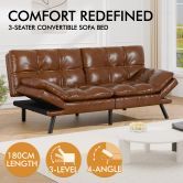 ALFORDSON Sofa Bed Recliner Lounge Futon Couch 3 Seater Convertible Leather Brown
