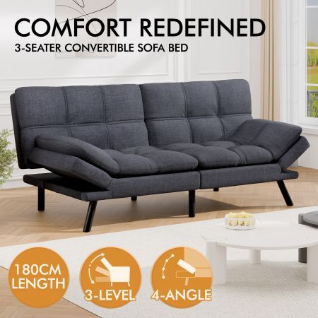 ALFORDSON Sofa Bed Recliner Lounge Futon Couch 3 Seater Convertible Fabric Grey