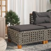 Garden Stool with Cushion Grey 63.5x56x32 cm Poly Rattan