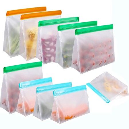10 Pack Large Reusable Food Storage Bags Stand Up, Reusable Sandwich Gallon Freezer Bags Snack Bags for Meat Fruit Cereal Snacks