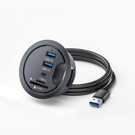 5 In 1 Table Hole Embedded USB3.0 Docking Station With 2 USB SD/TF TypeC Port Applicable To Table Holes Of 60-68mm