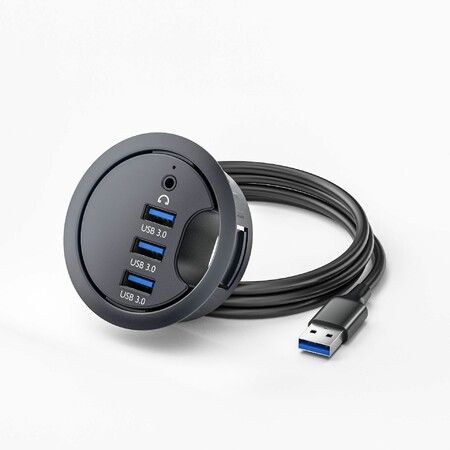 4 In 1 Table Hole Embedded USB3.0 Docking Station 3 USB And 1 Audio Interface Applicable To Table Holes Of 60-68mm