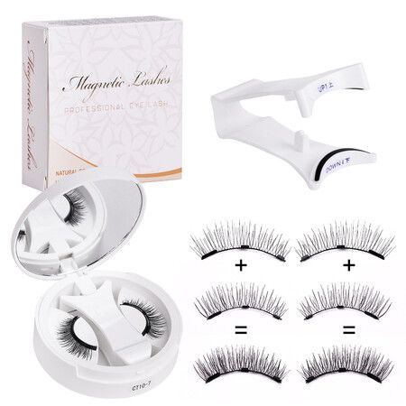 3D Natural Double-Sided Magnetic False Eyelashes Kit Reusable Portable Fake Eyelashes With Eyelash Clip，Size CT10-7