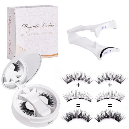 3D Natural Double-Sided Magnetic False Eyelashes Kit Reusable Portable Fake Eyelashes With Eyelash Clip，Size CT10-8