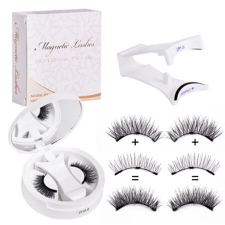 3D Natural Double-Sided Magnetic False Eyelashes Kit Reusable Portable Fake Eyelashes With Eyelash Clip，Size CT10-6