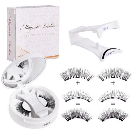 3D Natural Double-Sided Magnetic False Eyelashes Kit Reusable Portable Fake Eyelashes With Eyelash Clip，Size CT10-5