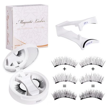 3D Natural Double-Sided Magnetic False Eyelashes Kit Reusable Portable Fake Eyelashes With Eyelash Clip，Size CT10-3