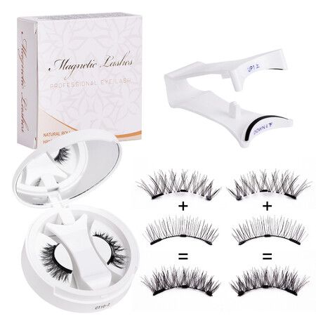 3D Natural Double-Sided Magnetic False Eyelashes Kit Reusable Portable Fake Eyelashes With Eyelash Clip，Size CT10-2
