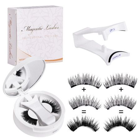 3D Natural Double-Sided Magnetic False Eyelashes Kit Reusable Portable Fake Eyelashes With Eyelash Clip，Size CT10-1