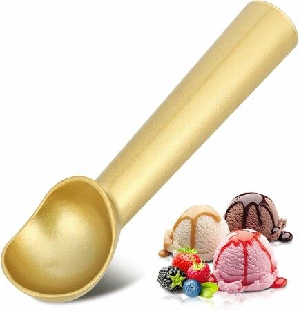 Ice Cream Scoop,18cm Nonstick Anti-Freeze One Piece Aluminum Scooper Spoon,Heavy Duty Durable Design,Easy Clean (Gold)