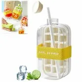 Ice Bottle Cup,2 in 1 Zero Touch Press Ice Cube Mold Water Bottle with Lid and Bin,Easy Press to Release Vertical Ice Cube Tray with Lid (White,800ML)