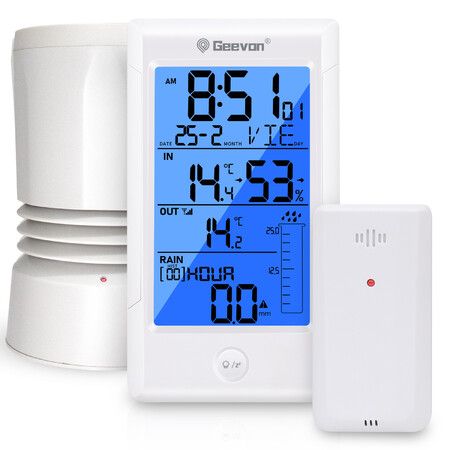 Digital Rain Gauge Outdoor, 5 in 1 Self Emptying Rain Collector Wireless Rain Gauge Outdoor, Monitoring Rainfall and Indoor or Outdoor Temperature