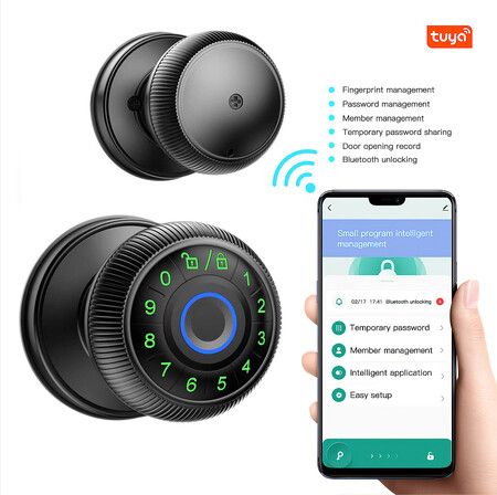 Fingerprint Door Lock,Smart Door Knob,Biometric Door Lock,with Keypad App Unlocking Keyless Entry Door Knob For Bedroom,Office Home Color Black