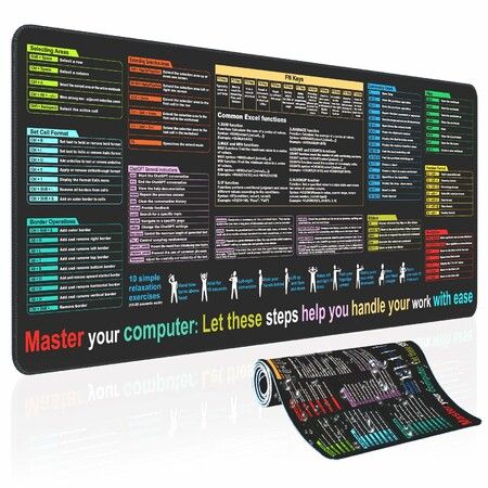 Waterproof Mouse Pad Excel Cheat Sheet Desk Pad Desk Mat for Keyboard and Mouse Computer Mat with Excel Shortcuts 80x30cm