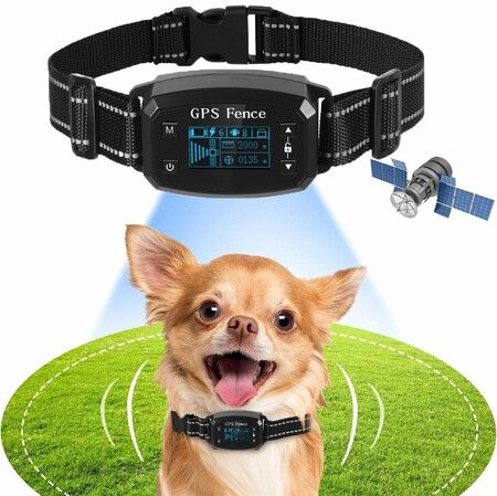 GPS Wireless Dog Fence,Boundary Containment System Safe Effective Beep Shock Dog Fence, Waterproof Training Collar Adjustable Control Range,Black