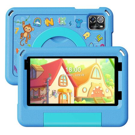 Kids Tablet 7 Inch Android 14 with 8GB RAM,64GB ROM,Wi-Fi Model, Remote Phone Control, Time Limited  Educational Apps,Blue