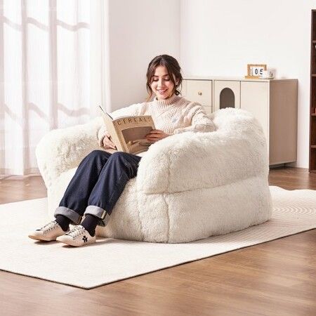 Bean Bag Chair BeanBag Sofa Chair with Armrests Plush Beige