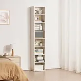8-Tier Narrow Bookshelf 180cm Wooden Open Bookcase Adjustable Shelf White