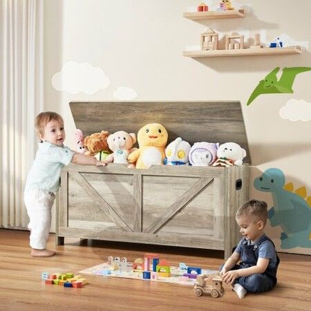 Kids Toy Storage Bench Wooden Toy Box Chest 38.98 x 15.55 x 18.9 in Gray