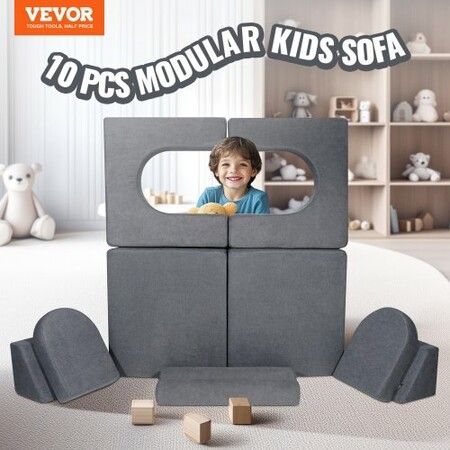 Modular Kids Play Couch 10Pcs DIY Creative Toddler Sectional Sofa Grey