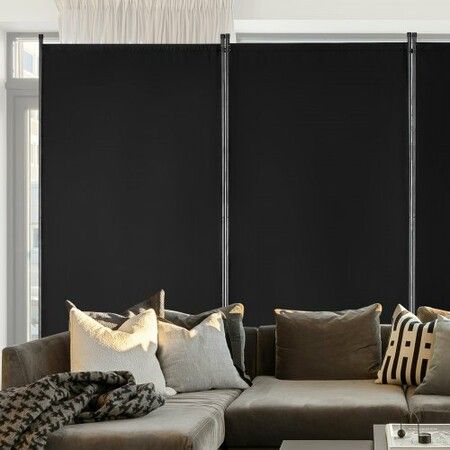 Room Divider 3 Panels Fabric Room Privacy Screen for Office Bedroom Black
