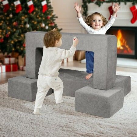 Modular Kids Play Couch 4Pcs DIY Creative Child Sectional Sofa Dark Grey