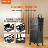 5 in 1 Professional Makeup Train Case Aluminum Cosmetic Case, Rolling Makeup Case Extra Large Trolley Makeup Travel Organizer
