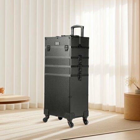 5 in 1 Professional Makeup Train Case Aluminum Cosmetic Case, Rolling Makeup Case Extra Large Trolley Makeup Travel Organizer