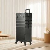 5 in 1 Professional Makeup Train Case Aluminum Cosmetic Case, Rolling Makeup Case Extra Large Trolley Makeup Travel Organizer