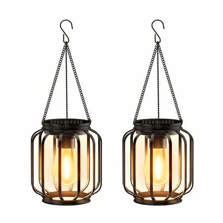 Solar Hanging Lanterns Outdoor,2 Pack Metal Lights With Hook,Bright and Warm Waterproof,Classic Outdoor Lights for Yard Garden Patio Porch Decor