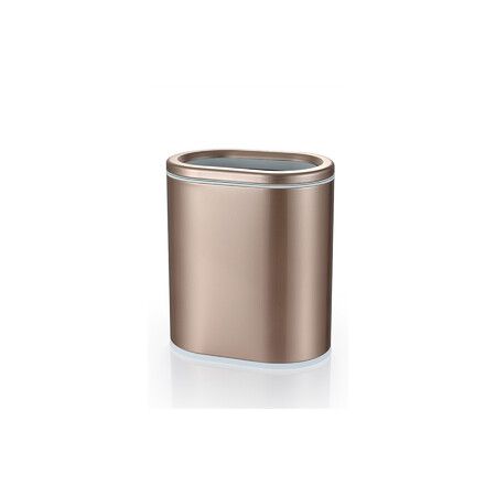 9L Oval Narrow Rubbish Bin Champagne Gold Coloured Tungsten Steel Open Lid Trash Can for Kitchen, Office and Home