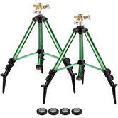 Sprinklers for Yard,Heavy-Duty Impact Sprinkler on Ground Plug Tripod Base,360 Degree,0-43 Ft Large Area Coverage,Adjustable Height Water Sprinkler 2 Pack
