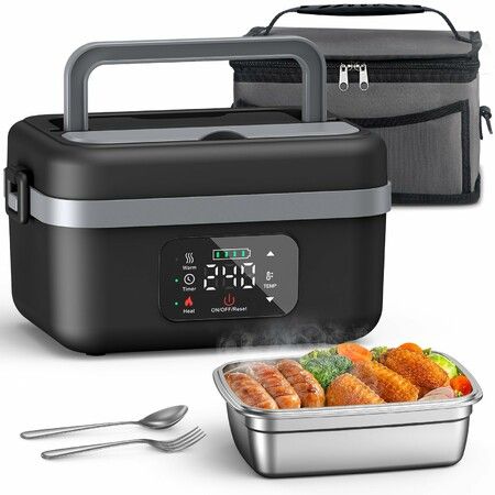 Cordless Electric Lunch Box,Rechargeable Self-Heating Food Warmer with 16000mAh Battery,1L Heated Lunch Box with Smart Reservation & Keep Warm