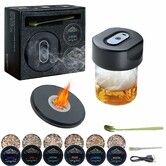 Electric Whiskey Smoker Kit, 6 Wood Chips,Double Concave Design Cocktail Smoker Kit,Smoked Old Fashioned Kit,Birthday Anniversary Bourbon Whiskey Gifts