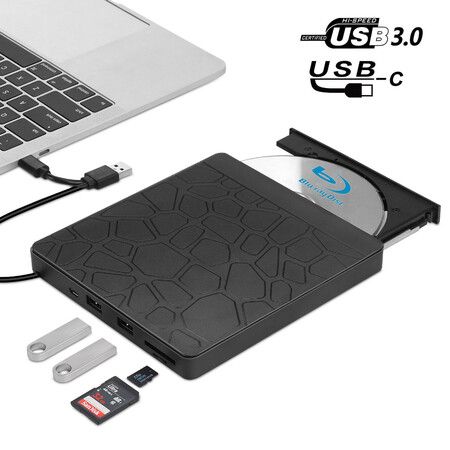 5 in 1 External Blu Ray Drive, Multifunctional Bluray DVD Player for Laptop, Compatible with Windows 7/8/10/11/XP Mac OS