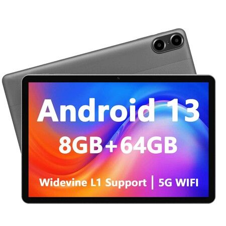 Android Tablet, 10.1 inch Android 13 Tablets 8GB RAM 64GB ROM, 1280x800 IPS HD Touchscreen, 6000mAh Battery, Bluetooth, Dual Camera, Grey