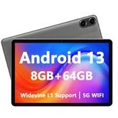 Android Tablet, 10.1 inch Android 13 Tablets 8GB RAM 64GB ROM, 1280x800 IPS HD Touchscreen, 6000mAh Battery, Bluetooth, Dual Camera, Grey