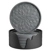 Silicone Coasters with Holder,6 Pack Drinking Coasters Cup Mat for Hot or Cold Drinks,Thickened,Non-Slip,Non-Stick,Deep Tray Grey