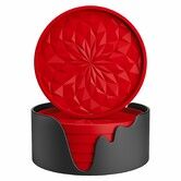 Silicone Coasters with Holder,6 Pack Drinking Coasters Cup Mat for Hot or Cold Drinks,Thickened,Non-Slip,Non-Stick,Deep Tray Red