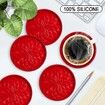 Silicone Coasters with Holder,6 Pack Drinking Coasters Cup Mat for Hot or Cold Drinks,Thickened,Non-Slip,Non-Stick,Deep Tray Red