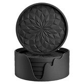 Silicone Coasters with Holder,6 Pack Drinking Coasters Cup Mat for Hot or Cold Drinks,Thickened,Non-Slip,Non-Stick,Deep Tray Black