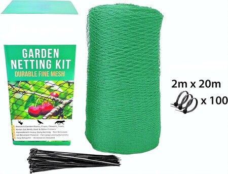 Garden Netting 2M*20M Heavy Duty Bird Net, Deer, Plant Protection Extra Strong Woven Mesh, Reusable Kit, Animal Fencing for Fruits Trees, Green