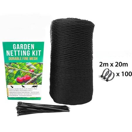 Garden Netting 2M*20M Heavy Duty Bird Net, Deer, Plant Protection Extra Strong Woven Mesh, Reusable Kit, Animal Fencing for Fruits Trees, Black