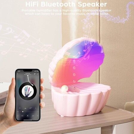 Anti Gravity Humidifier Water Drip Bluetooth Speaker with RGB LED Night Light Bedside Lamp Auto Shut-off  for Bedroom Home Office (Pink)