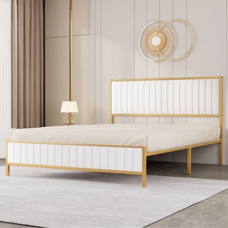Metal Bed Frame Under Bed Storage Queen Beige