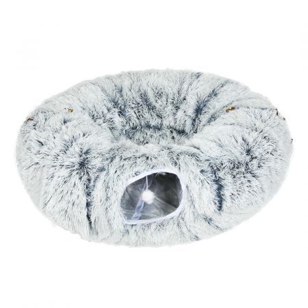 Cat Tunnel Foldable Fluffy Plush Play Tube Grey