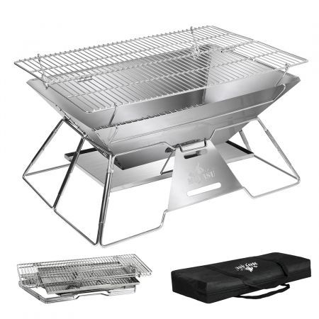 Portable Folding BBQ Charcoal Grill Silver