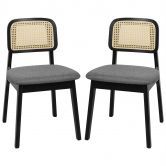 2x Dining Chair Wood Rattan Armless Black