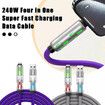 240W 4-in-1 USB C Super Fast Charge Cable With Breathing Light,Multi-Charging Cable Color Purple