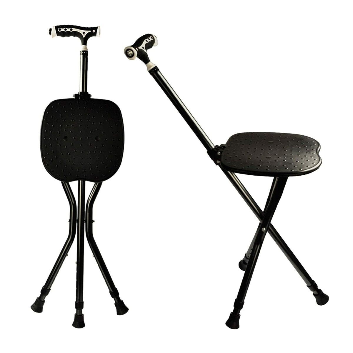 Hold 440 lbs Folding Canes with Seat Walking Stick Height Adjustment Cane Seat Capacity Frosted Handle with Light Massage Crutches Stool